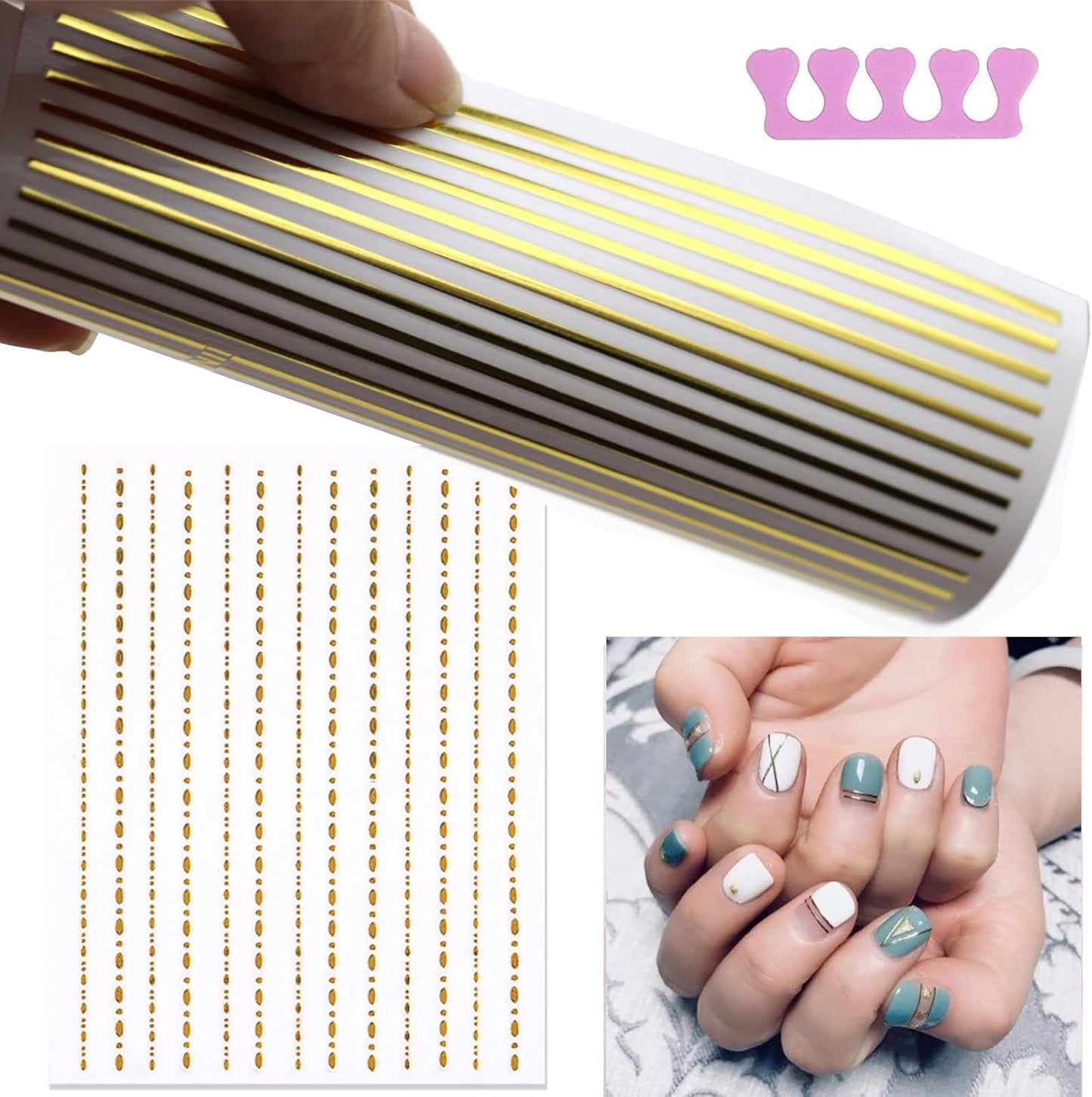 22 Sheets 3D Nail Adhesive Stickers for Women Gold Metallic Chain Line Nail Stickers Diamond Design Luxury Nail Art Decoration with with Tweezers Nail File Separators-FemmiqueWomen