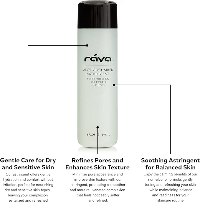 Raya Aloe Cucumber Astringent (202), Facial Toner for Dry and Sensitive Skin - Refreshing, Hydrating and Calming Formula, Gentle Pore Tightening Skincare, Cruelty, Paraben & Alcohol-Free, 8 fl oz-FemmiqueWomen