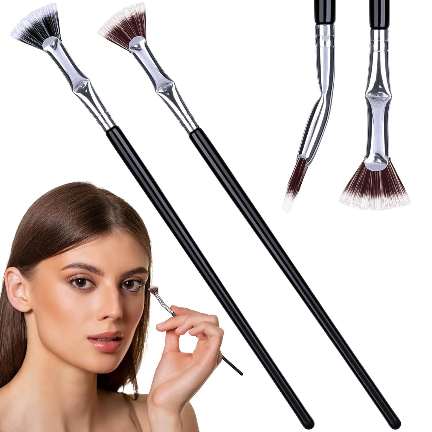 PAGOW 2 Pcs Folding Angle Scalloped Lash Brush, Multifunctional Mascara Fan Brush for Lashes, Mascara Brush Eyelash Comb Separator, Eye Lash Fan Brush Wands Makeup Tool (Black+Brown)-FemmiqueWomen