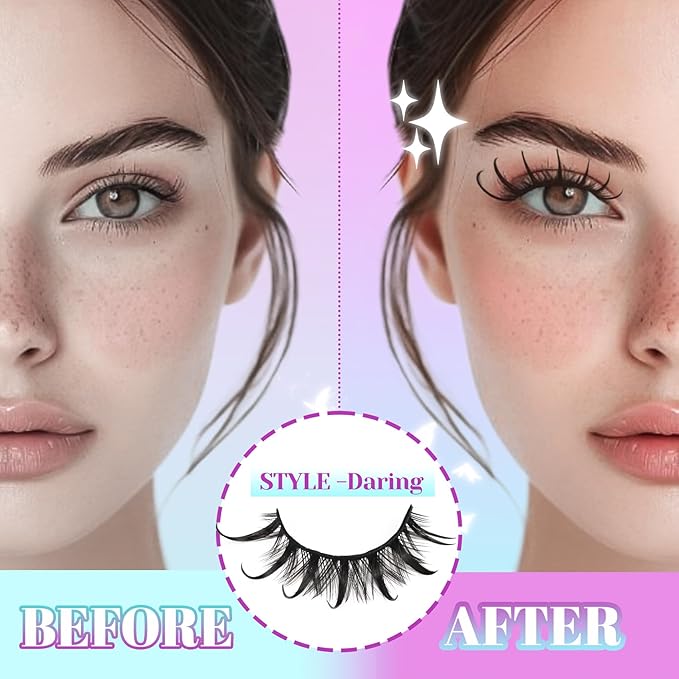 Losha Lashes Spiky Manga Lashes Wet Look Dramatic False Eyelashes 10 Pairs D Curl Cat Eye Lashes Kit with Lash Glue and Lash Tweezers Cosplay Anime Fake Eyelashes (Daring)-FemmiqueWomen