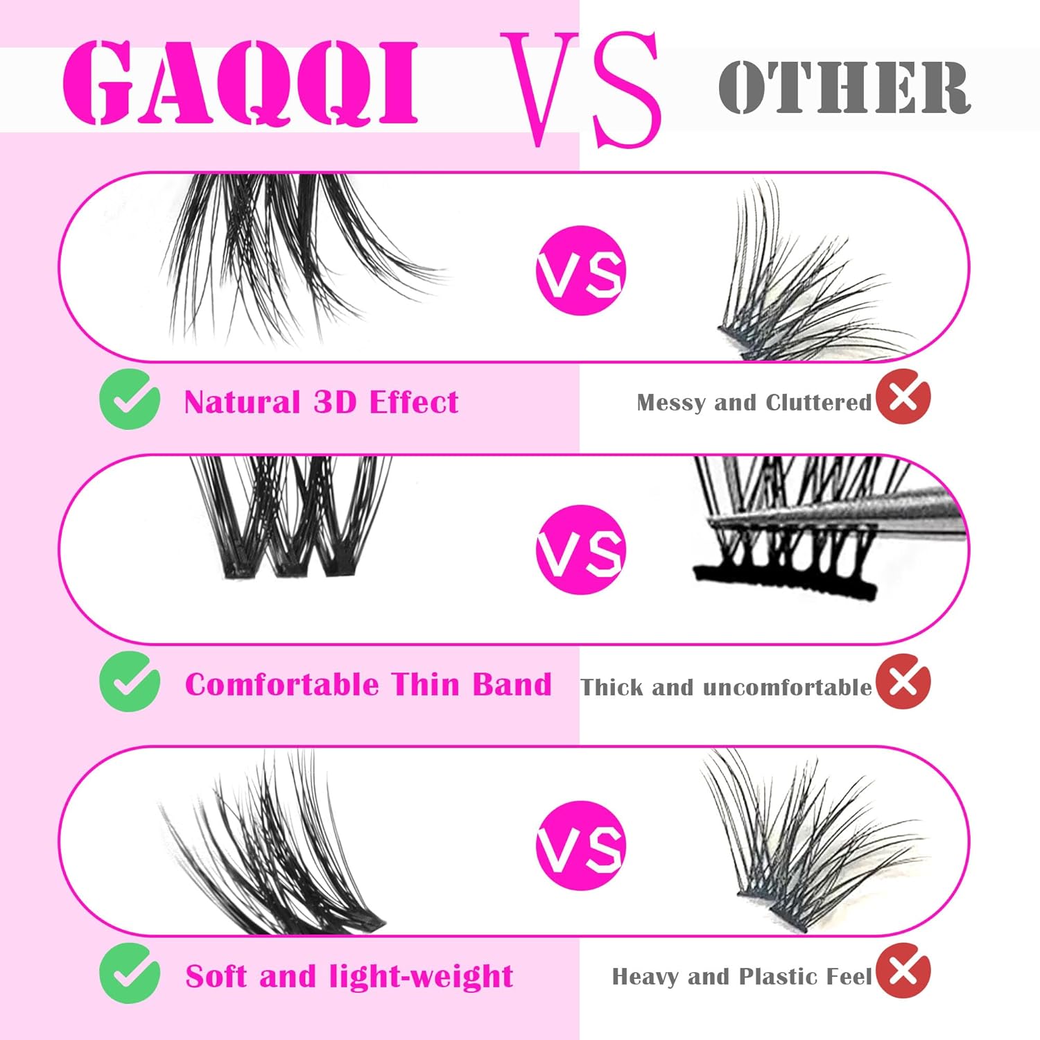 GAQQI Lash Clusters, Cluster Eyelash Extensions 110 Cluster Lashes, Wispy Volume Eyelash Clusters 10-14mm, Multilayered 3D Individual Lashes, Soft and Thin Band (3D-GQ08)-FemmiqueWomen