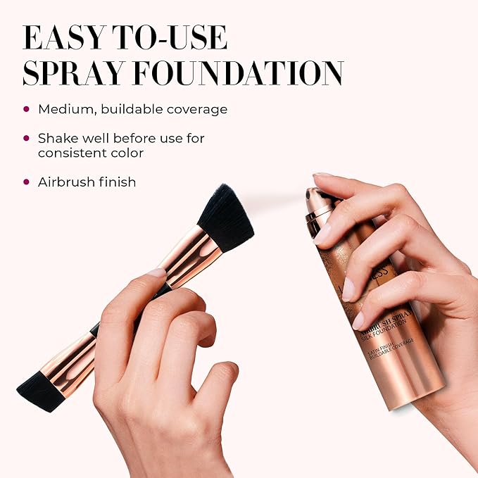 LUMINESS Silk Airbrush Spray Foundation & Buffing Brush Kit – Full Coverage Foundation & Dual-Sided Buffing Brush - Buildable Coverage, Anti-Aging Formula Hydrates & Moisturizes - Neutral Fair-FemmiqueWomen