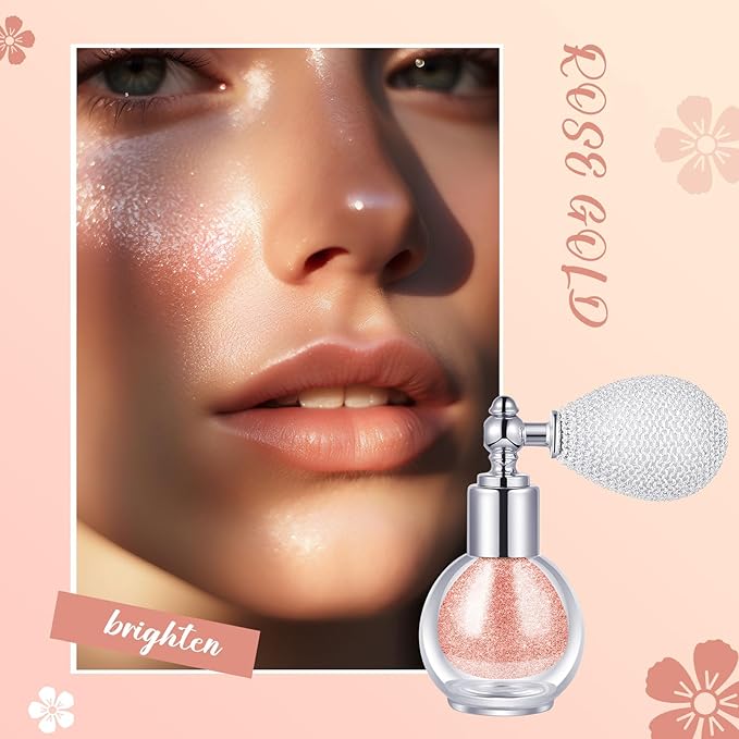 3 Pcs Glitter Spray for Hair and Body, Highlighter Shimmering Spray Powder High Gloss Body Glitter Spray Sparkle Powder for Face Body Cosmetic, Champagne, Pearl White, Bronze Color-FemmiqueWomen