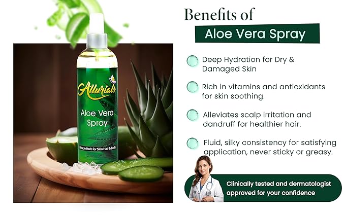 100% Pure & Organic Aloe Vera Spray, Clinically tested & Dermatologist approved, Hydrates & Heals Dry & Damaged Skin & Hair- 12 Oz-FemmiqueWomen