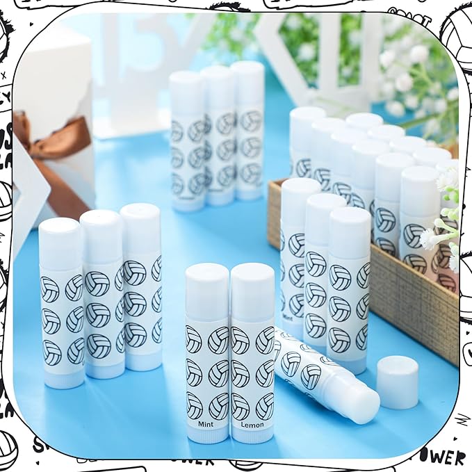 24 Pcs Volleyball Lip Balm Volleyball Team Gifts Volleyball Party Favors Volleyball Lip Balm Gift for Volleyball Team Volleyball Party Guest Supplies (White)-FemmiqueWomen