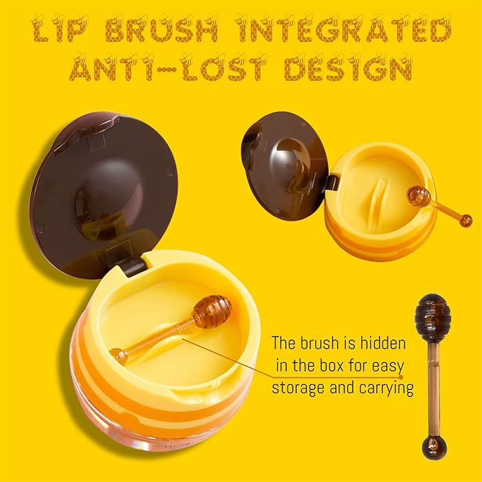 2PCS Bee Lip Balm Honey Pot, Honey Pot Lip Balm for Dry Cracked Lips, Strawberry Lip Balm Scrubs Exfoliator & Moisturizer, Hydrating Lip Balm Honey Pot with Wand, Lip Sleeping Mask (A)-FemmiqueWomen