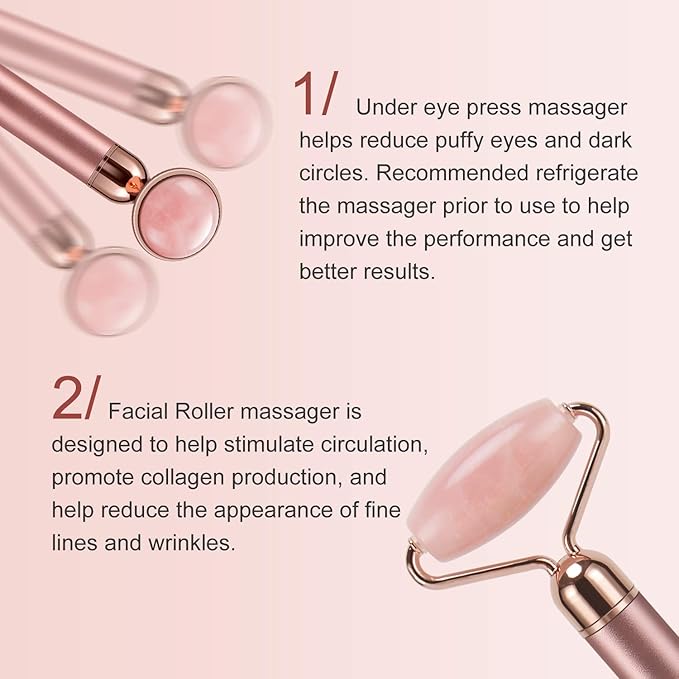 2-IN-1 Electric Jade Roller Massager Facial Roller & Face Massager, Rose Quartz-FemmiqueWomen