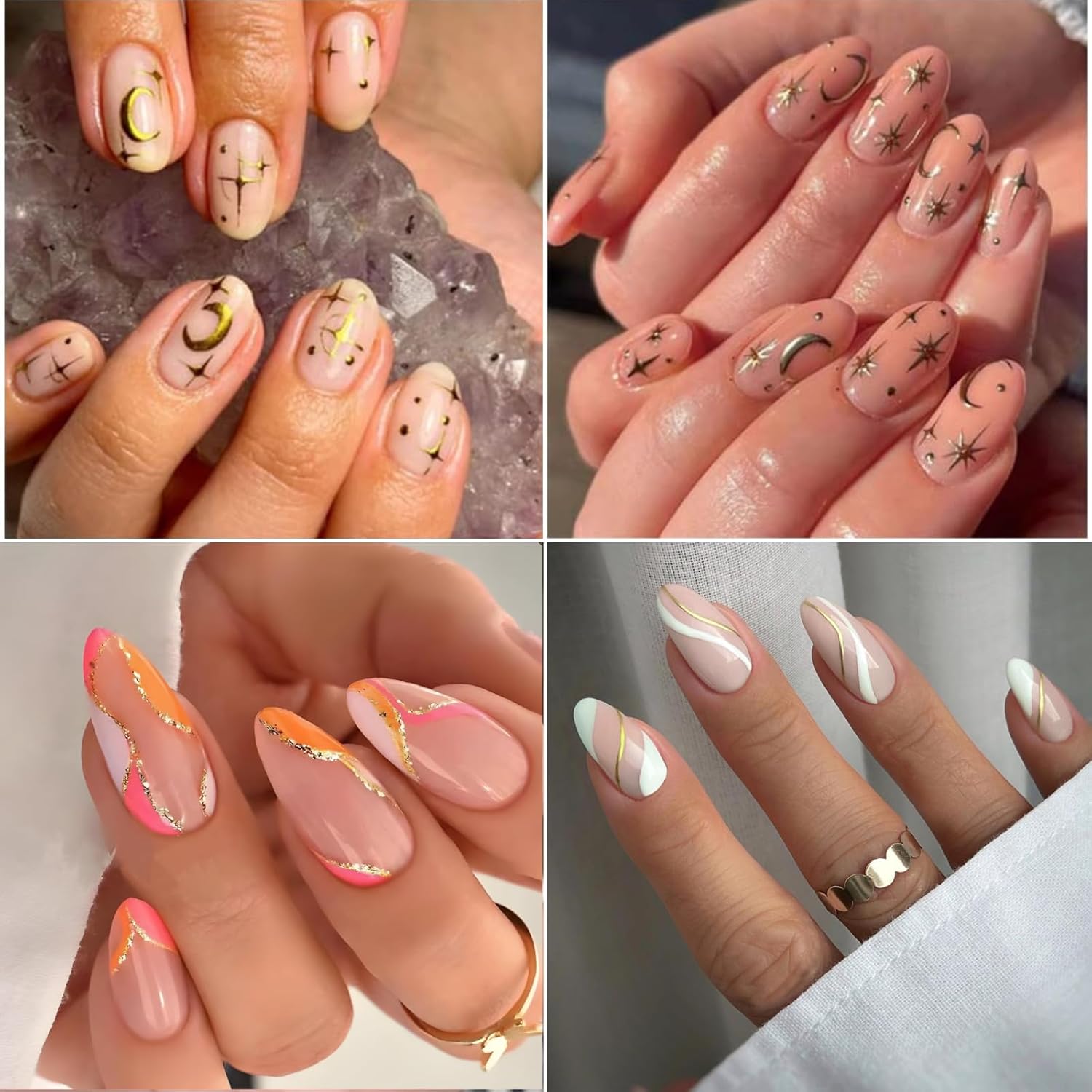 30 Sheets Gold Nail Stickers Decals Gold Star Line Nail Decals 3D Self-Adhesive Nail Art Stickers Flower Butterfly Nail Supplies for DIY Acrylic Nails for Women-FemmiqueWomen