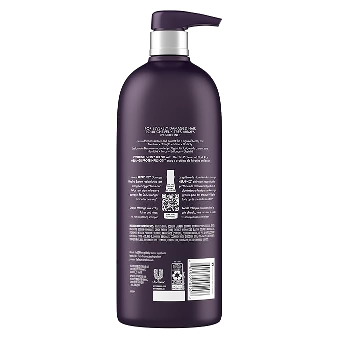 Nexxus Keraphix Shampoo With ProteinFusion for Damaged Hair Keratin Protein, Black Rice, Silicone-Free 33.8 oz-FemmiqueWomen