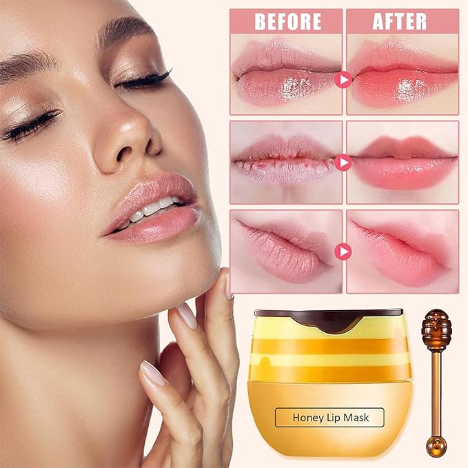 3 PCS Bee Lip Balm Lip Mask Honey Pot,Honey & Strawberry & Watermelon Lip Sleeping Mask,Moisturizing Lip Mask Overnight Prevention Dry and Cracked Lip Scrubs Exfoliator Lip Care-FemmiqueWomen
