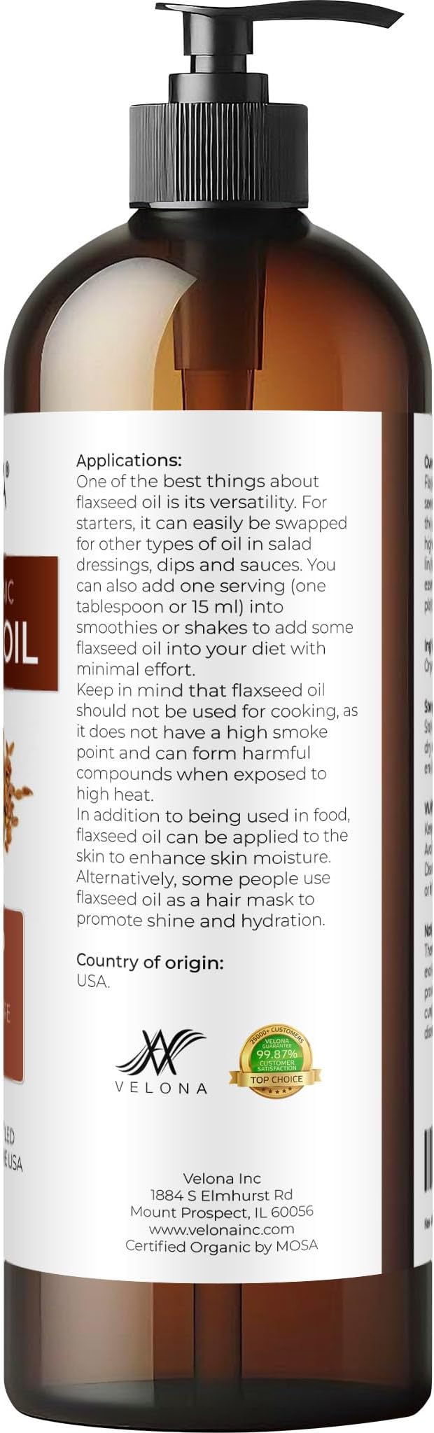 velona USDA Certified Organic Flaxseed Oil - 16 Fl Oz | 100% Pure and Natural Carrier Oil | Unrefined, Cold Pressed |Body, Face & Skin Care | Use Today - Enjoy Results…-FemmiqueWomen