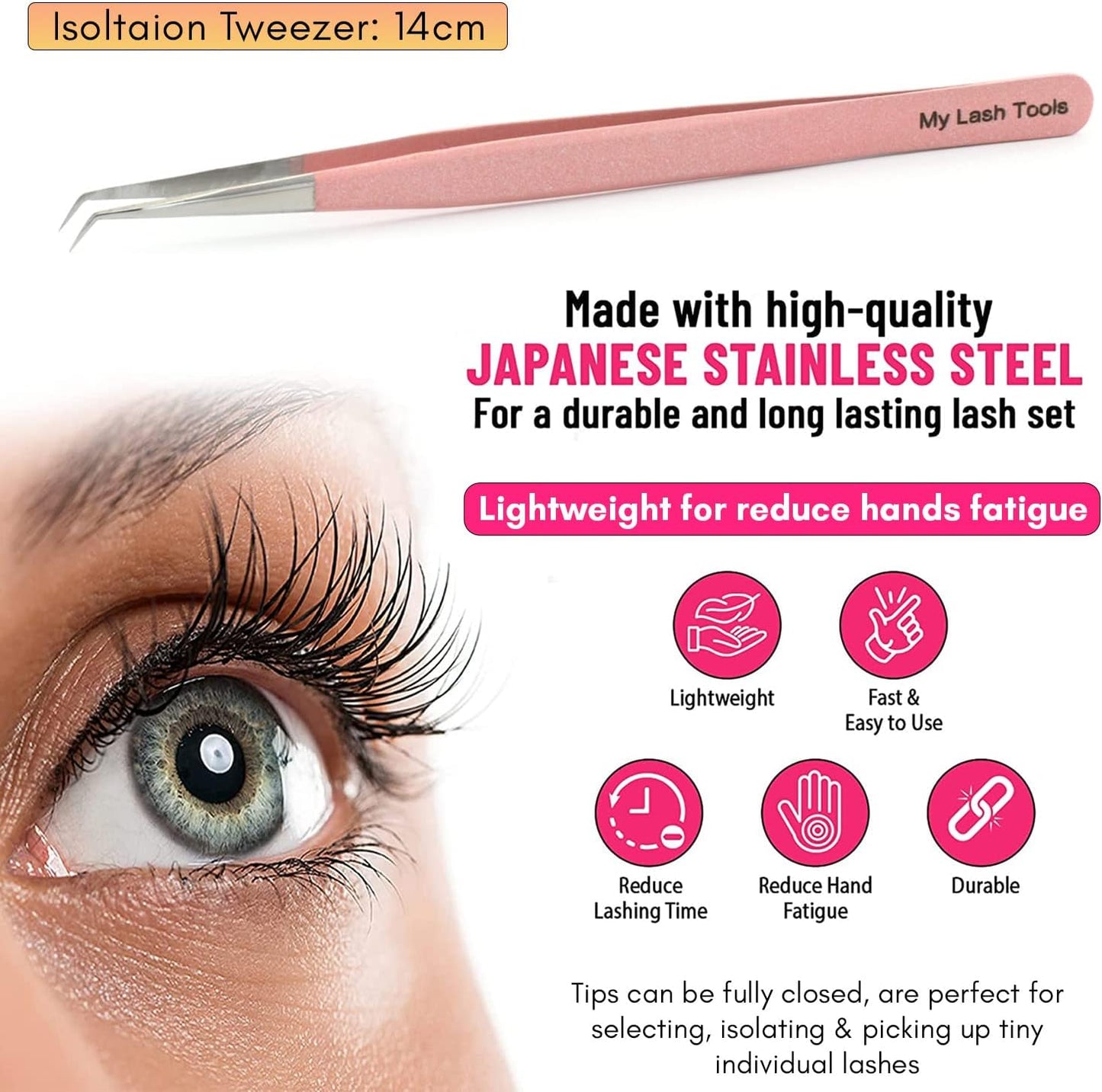 Isolation Lash Tweezers for Eyelash Extensions – 14cm Curved Tweezer, Japanese Stainless Steel, Best for Individual Isolation & Classic Lashes, Eyelash Twisers (Blush Pink)-FemmiqueWomen