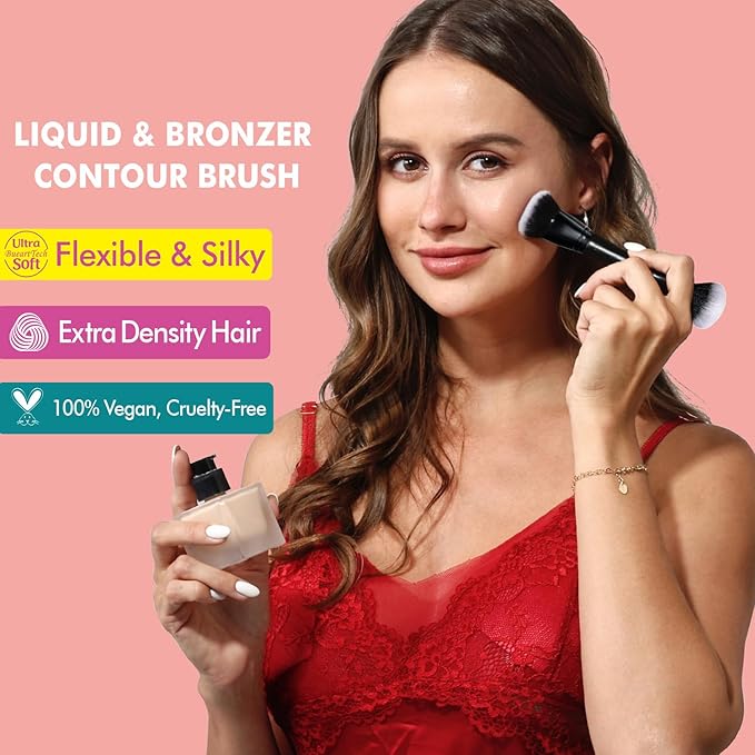 Bueart Design Complexion Duo Brush and Liquid & Bronzer Contour Makeup brushes set with ultra-soft dense hair Double-ended for Foundation Liquid Cream Concealer,Vegan and Cruelty-Free,M18-FemmiqueWomen