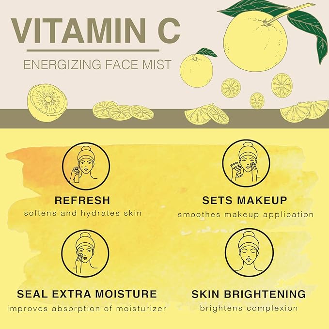 Vitamin-C Face Mist & Setting Spray for All Skin Types - Hyaluronic Acid, Aloe Vera & Rose Water - Skin Brightening, Anti-Aging, Moisturizing, Pore Minimizing - 4 Fl Oz-FemmiqueWomen
