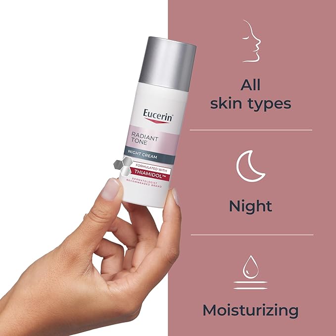 Eucerin Radiant Tone Night Cream, Dark Spot Corrector with Thiamidol, Night Moisturizer for Face Helps Visibly Reduce the Look of Persistent Dark Spots, All Skin Types, 1.7 Oz Bottle-FemmiqueWomen