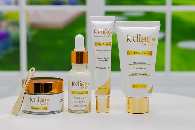 Introducing our exclusive Skincare Set: Cleanser, Serum, Essence Cream, and Eye Cream - Experience the Ultimate 4-Step Natural Beauty Routine for Achieving Radiant, Glowing Skin.-FemmiqueWomen