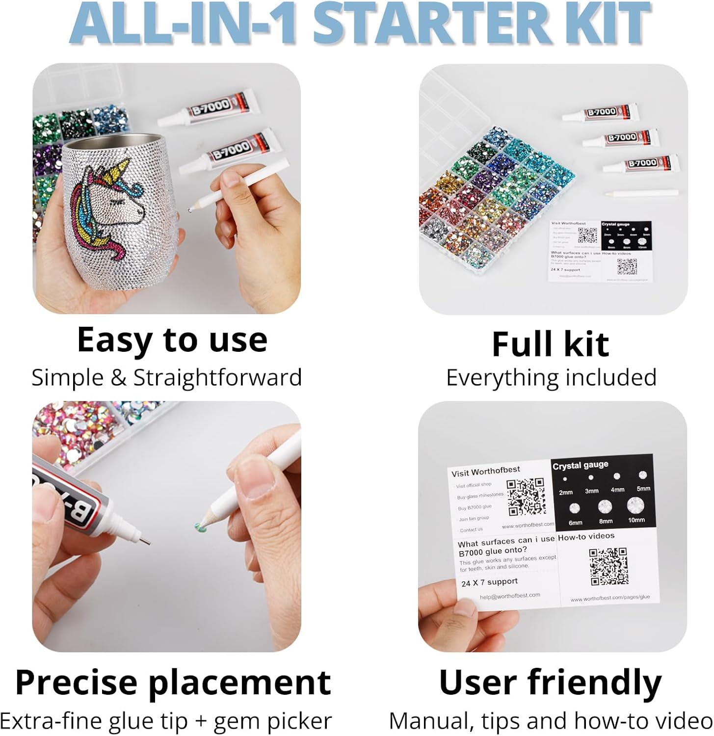 30000Pcs Resin Rhinestones Set for Crafting Bedazzling, Light Blue Flatback Gems Jewels for Crafts Clothes Shoes Fabric Outfit Nails Makeup, Flat Back Crystal 2-6mm with b 7000 Glue-FemmiqueWomen