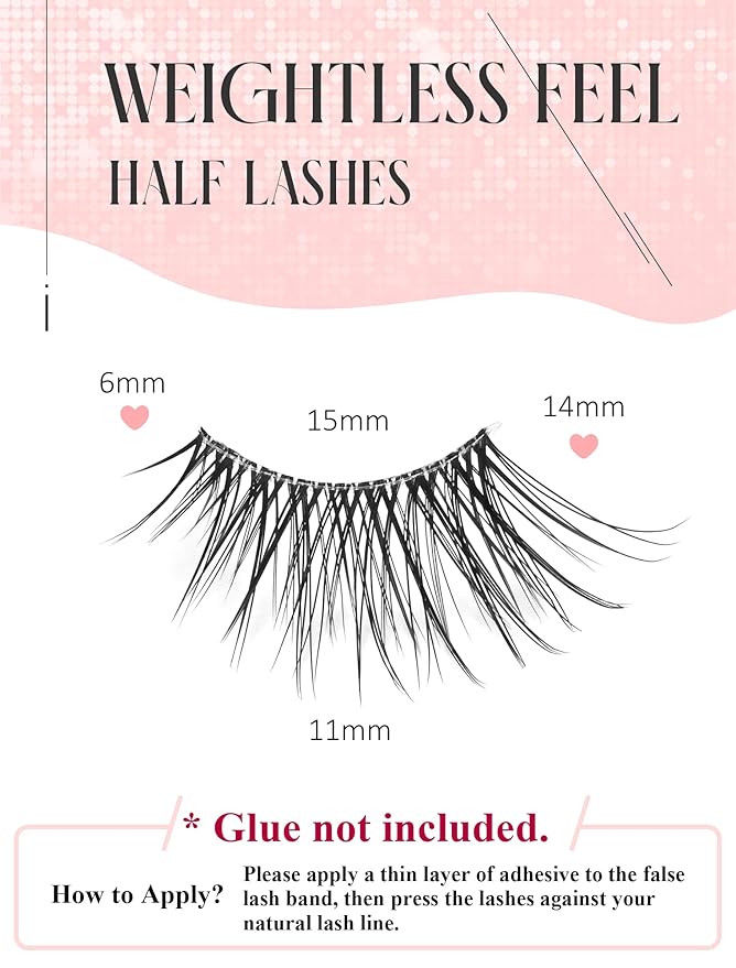 Half Lashes Natural Wispy Corner 3/4 False Eyelashes Clear Band Lashes W02-FemmiqueWomen