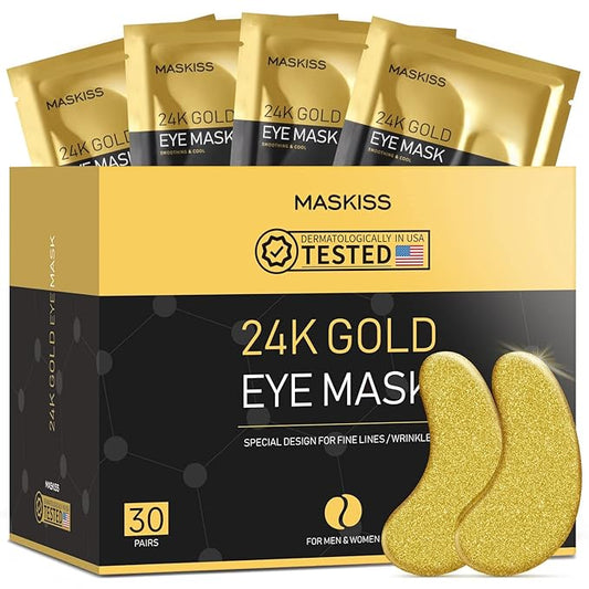 24k Gold Under Eye Patches (30 Pairs), eye mask, Collagen Skin Care Products, Eye Patches for Puffy Eyes, eye masks for dark circles and puffiness-FemmiqueWomen