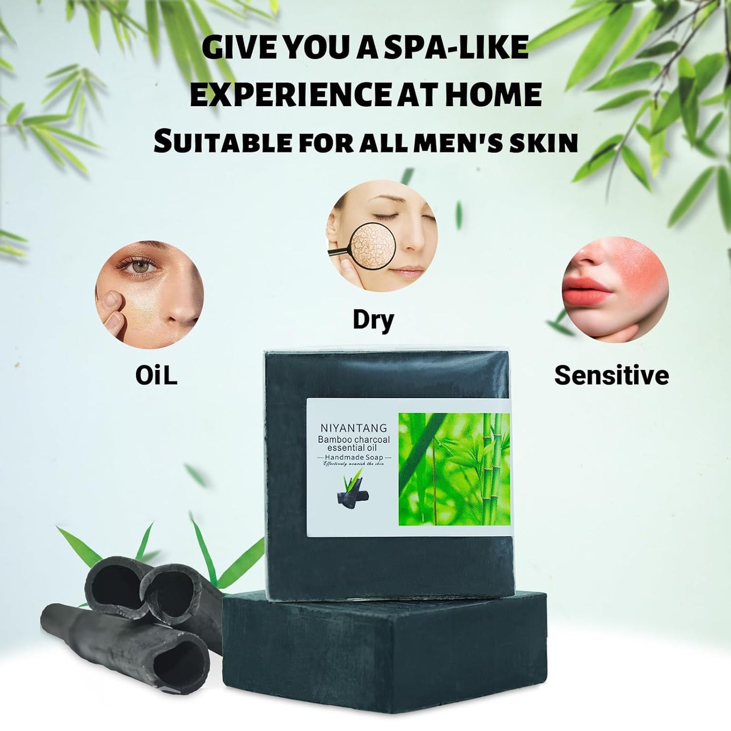 3 Pack Natural Activated Charcoal Soap Bar Black Soap for Face & Body Cleanse, Handmade Bamboo Charcoal Soap with Coconut Oil, Gentle Cleanser Soap for Men Women All Skin Types-FemmiqueWomen