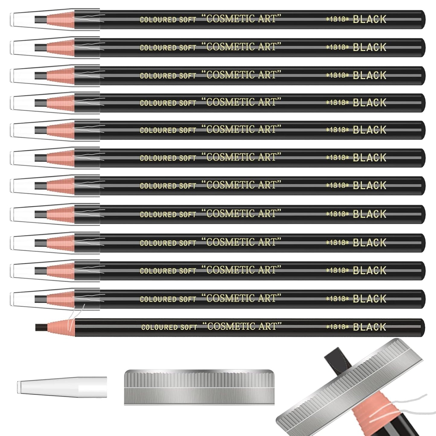 12 Piece Black Colour Waterproof Eyebrows Pencil Tattoo Makeup And Microblading Supplies Kit-Permanent Eye Brow Liners In Waterproof Eyebrow Pencils Peel - Brow Pencil Set For Marking(12 Pcs)-FemmiqueWomen