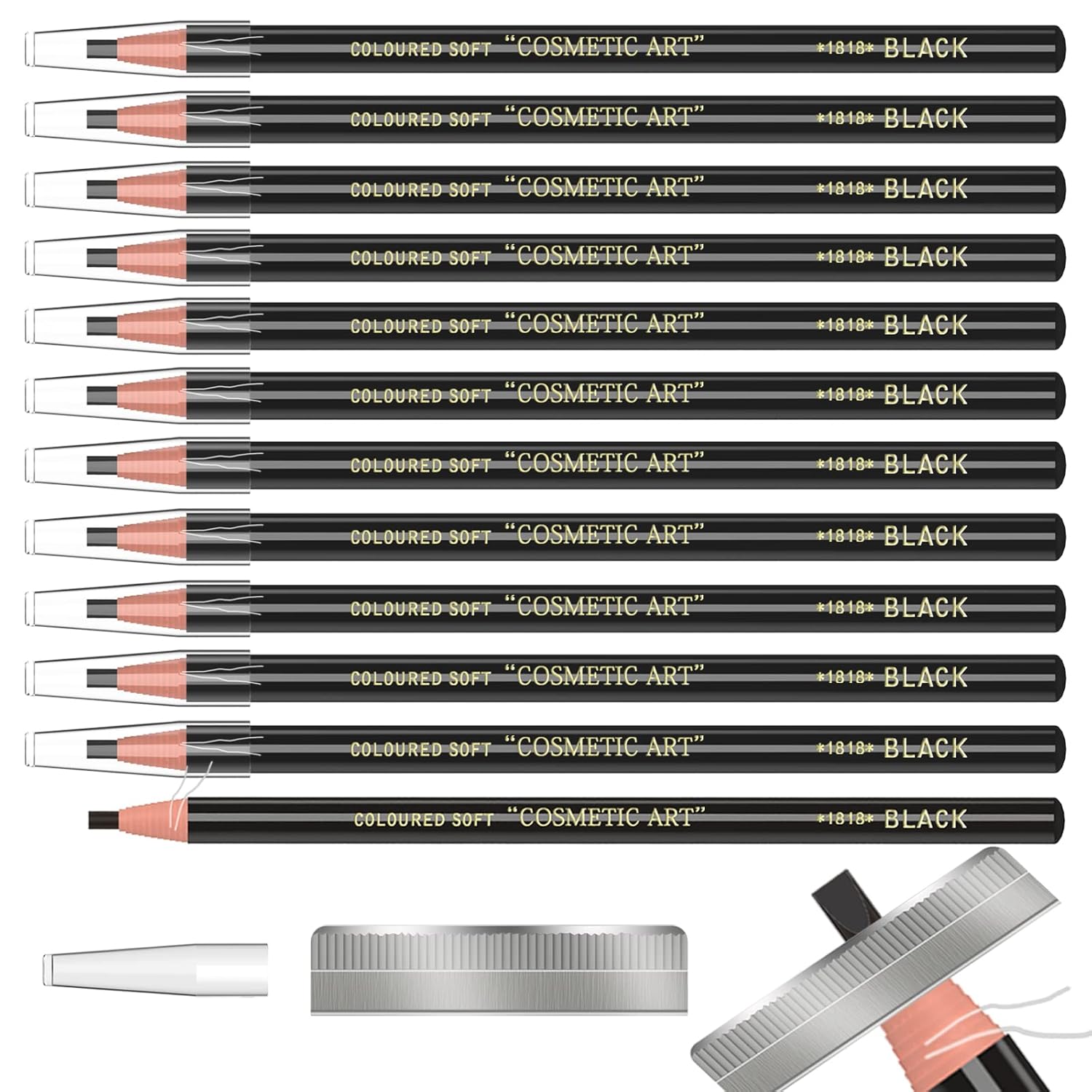 12 Piece Black Colour Waterproof Eyebrows Pencil Tattoo Makeup And Microblading Supplies Kit-Permanent Eye Brow Liners In Waterproof Eyebrow Pencils Peel - Brow Pencil Set For Marking(12 Pcs)-FemmiqueWomen
