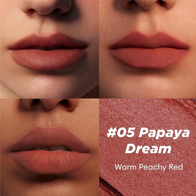 ITY Velvet Matte Finish Lip Stain-Mousse Textured Pudding Pot Lip Clay with Brush, Nude Shade, Dual-Use as Lipstick and Blush, Conceals Lip Lines, Rich Pigment, 0.21 oz (6g) in Papaya Dream-FemmiqueWomen