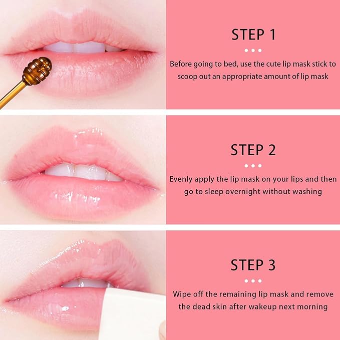 1 PCS Bee Lip Balm Lip Mask Honey Pot, Honey Moisturizing Sleeping Lip Mask Overnight with Sticks, Lip Balm Honey Pot Lip Balm Hydrating Prevention Dry and Crack Lip Scrubs Exfoliator-FemmiqueWomen