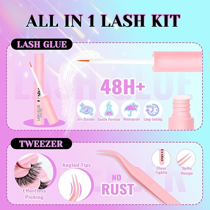 Losha Lashes Wispy False Eyelashes Natural Cat Eye Lashes Kit with Lash Glue and Lash Tweezers 14 Pairs Short Fake Eyelashes Soft Thin Faux Mink Lashes Pack (Lighter)-FemmiqueWomen