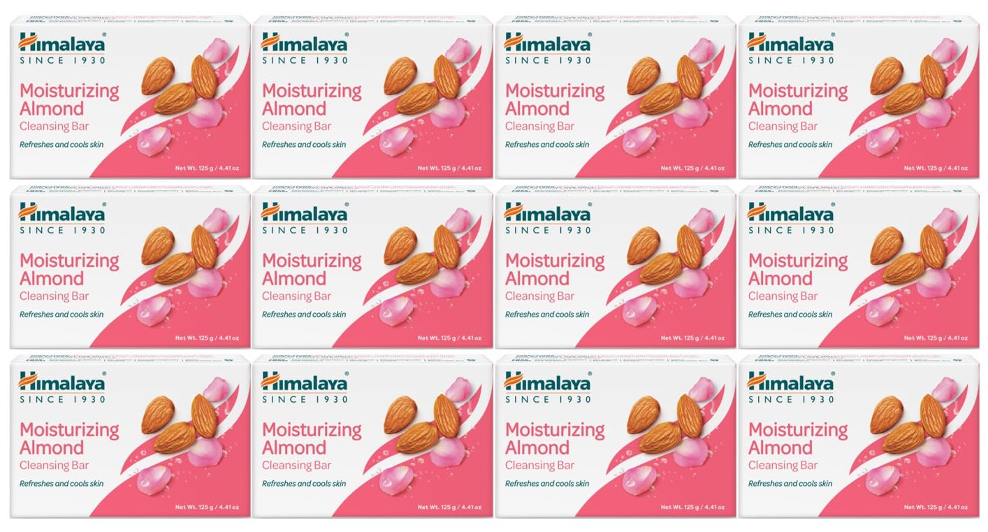 Himalaya Moisturizing Almond Cleansing Bar, Face and Body Soap for Soft Skin, 4.41 oz, 12 Pack-FemmiqueWomen
