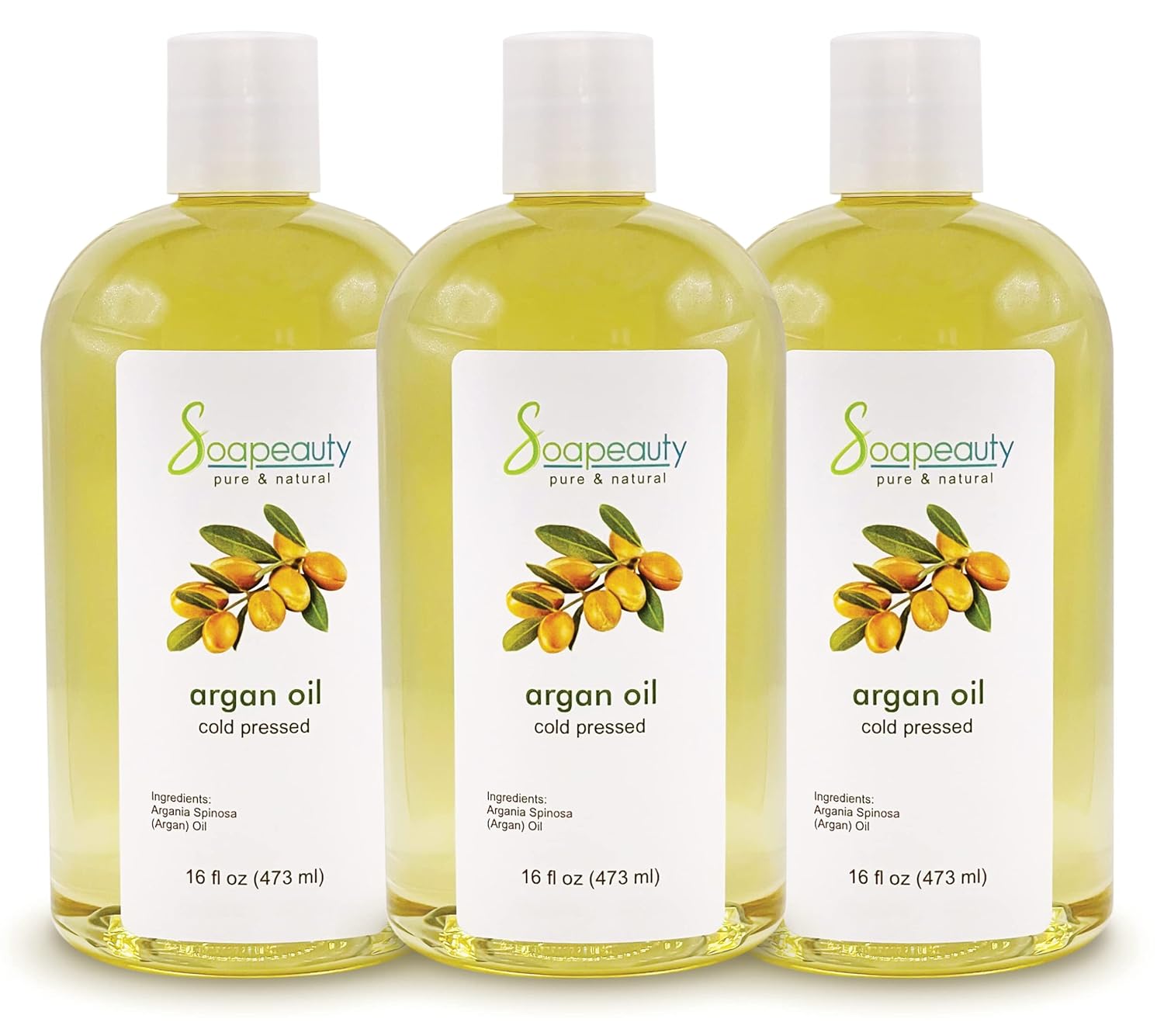 Soapeauty ARGAN OIL | 100% Natural & Pure | Cold Pressed & Deodorized | Carrier for Essential Oils, Face, Body and Skin Care, Hair Growth & Moisturizer | 48 fl oz (3 x 16 fl oz)-FemmiqueWomen