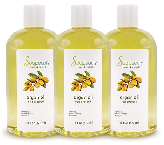 Soapeauty ARGAN OIL | 100% Natural & Pure | Cold Pressed & Deodorized | Carrier for Essential Oils, Face, Body and Skin Care, Hair Growth & Moisturizer | 48 fl oz (3 x 16 fl oz)-FemmiqueWomen