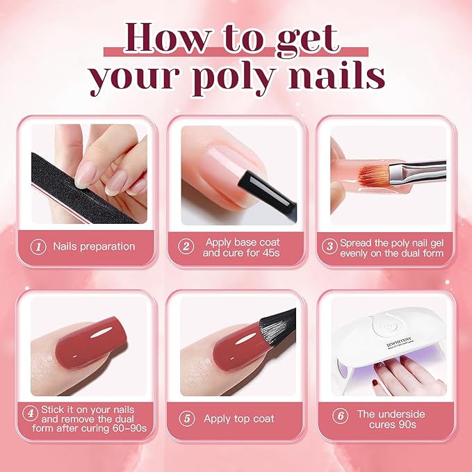 JEWHITENY 14 PCS Poly Nail Gel Kit Poly Extension Gel Kit Starter Kit With Slip Solution Professional Extension Set With LED Lamp Nail Art Design Beginner All In One-FemmiqueWomen