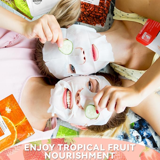 24 Pcs Fruits Beauty Facial Hand Foot Mask Cooling Eye Pads Set Spa Party Night Kit Beauty Skincare Hydrating Skin Cooling Eye Masks for Puffy Eyes Spa Stocking Stuffers Night Summer Party-FemmiqueWomen