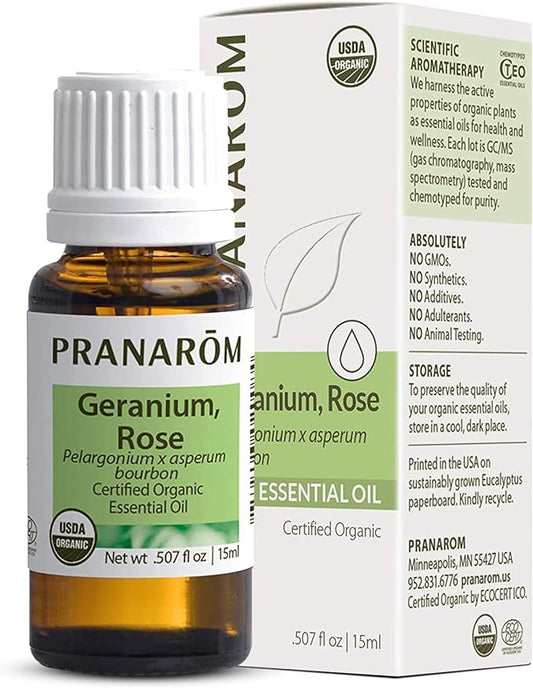 Pranarom USDA Certified Organic Rose Geranium Essential Oil (15ml), 100% Pure Undiluted Therapeutic Grade from Madagascar for Aromatherapy, Diffuser, Skincare, Relaxation, Pure Rose Scent-FemmiqueWomen