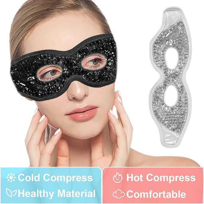 Jakuva 2PCS Cooling Eye Mask Sleeping Mask, Ice Eye Pads & Cold Eye Packs & Heat Cold Compress Pack Eye Spa Pad for Puffy Eyes,Puffiness,Headache,Stress Relief (Gray&Black)-FemmiqueWomen