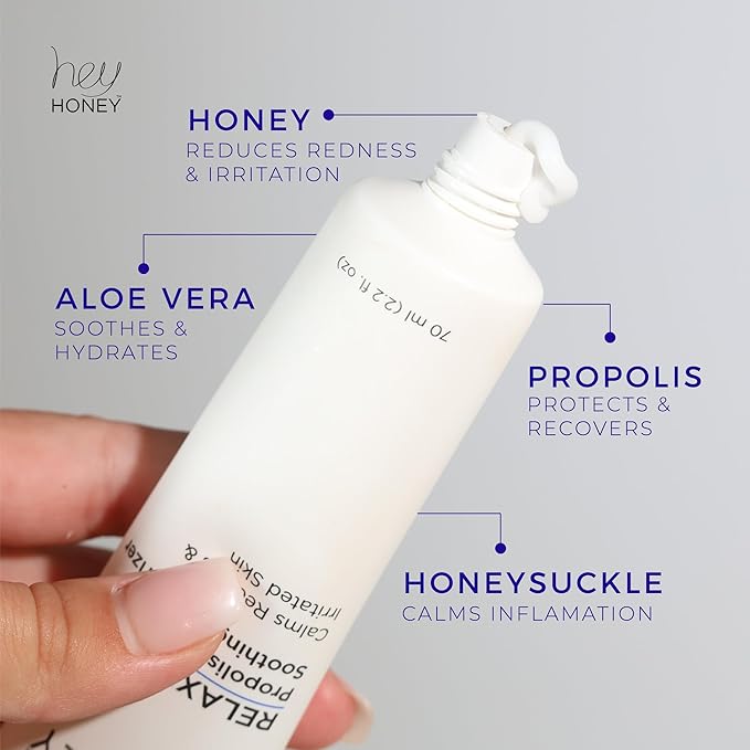 Hey Honey Skincare Relax, Instant Rosacea Treatment & Face Redness Relief - Dermatologically Tested Calming Moisturizer for Sensitive Skin Oil- Free with Honey & Propolis Anti-Aging Benefits | 2.2 Oz-FemmiqueWomen
