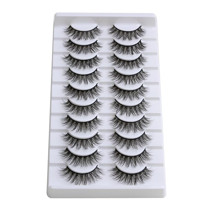 SUNWELL False Eyelashes 16mm Mink Lashes Faux Mink Lashes 8D Fluffy Strip Eye Lashes Wispy Soft Luxury Volume Fake Eyelashes 10 Pairs Pack-FemmiqueWomen