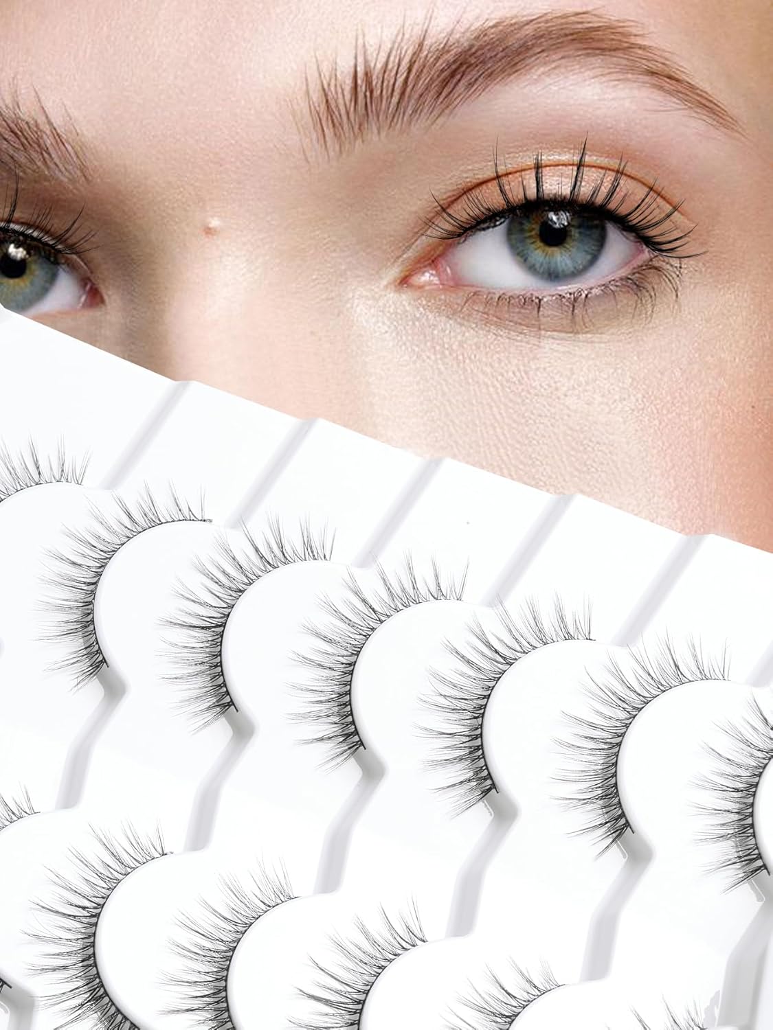 Anime Lashes Wispy False Eyelashes Natural Look 12MM Strip Lashes Thin Band False Lashes 3D Volume Fake Eyelashes 7 Pair C Curl Lash Pack Siligli-FemmiqueWomen
