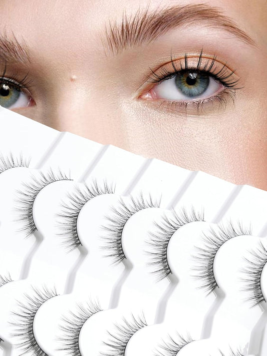 Anime Lashes Wispy False Eyelashes Natural Look 12MM Strip Lashes Thin Band False Lashes 3D Volume Fake Eyelashes 7 Pair C Curl Lash Pack Siligli-FemmiqueWomen