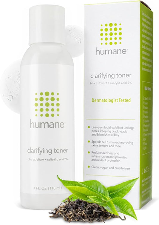 Humane Clarifying Toner for Face - 2% BHA Liquid Salicylic Acid - Pore Minimizer and Face Exfoliator - Gentle for All Skin Types - Removes Excess Oil, Dead Skin Cells, and Grime - 4 Ounce-FemmiqueWomen
