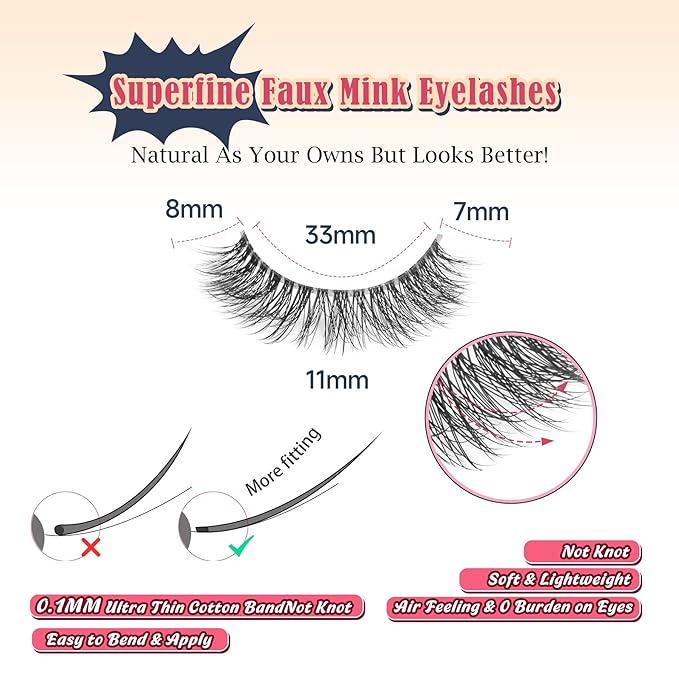 Natural Lashes Wispy Eyelashes 11MM Short Eye Lashes Pack 3D Volume Strip Lash Pack False Eyelashes Natural Look 7 Pair Siligli-FemmiqueWomen