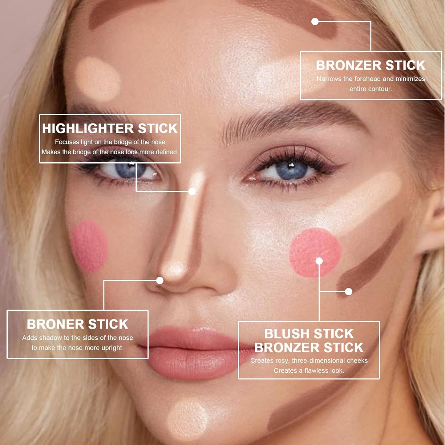 3 Colors Cream Contour Stick, Shades with Highlighter Stick,Blush Stick and Bronzer Contour Stick for Sculpt the Cheeks,Long Lasting,Waterproof,Matte & Dewy Finish for Women (LIGHT FAIR(8+10+12))-FemmiqueWomen