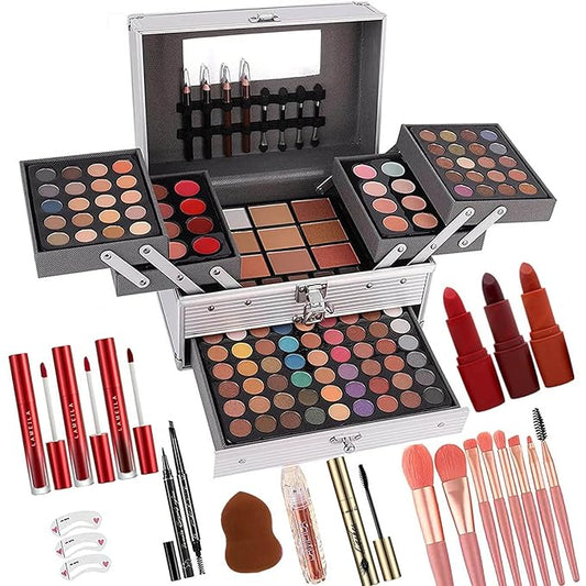 132 Color All- In- One Makeup For Women Full Kit,Professional Makeup Kit,Makeup Gift Set for Women,Girls&Teens,Include eyeshadow/lipstick/concealer/Lip Gloss/Eyeliner/Mascara（006N2-Silver）-FemmiqueWomen
