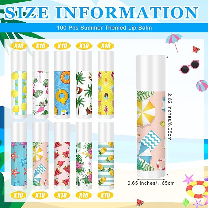 100 Pcs Summer Lip Balm Bulk Moisturizing Lip Balm Jasmine Flavor Lip Balms Cream Tropical Hawaiian Beach Luau Party Lip Care Product for Stocking Stuffers Beauty Gifts Women Men-FemmiqueWomen