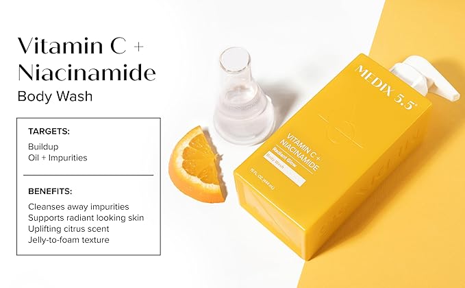 Medix 5.5 Radiant Glow Vitamin C Body Wash W/Niacinamide | Citrus Scented Gentle Body & Face Cleanser For Women, Men, Dry Skin, & Smoother-Looking Skin | Removes Dirt, Oil, & Impurities, 2-Pack-FemmiqueWomen