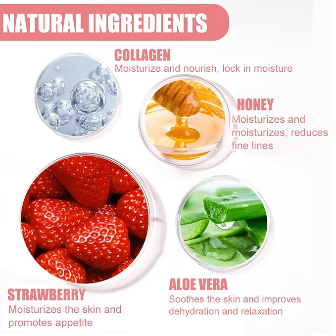 2PCS Bee Lip Balm Honey Pot,Honey Lip Balm With Honey Spoon,Honey Lip Mask Moisturizing Hydrating Prevents Dry and Chapped Lips,Lip Exfoliating Bee Lip Balm（Honey+Strawberry）-FemmiqueWomen