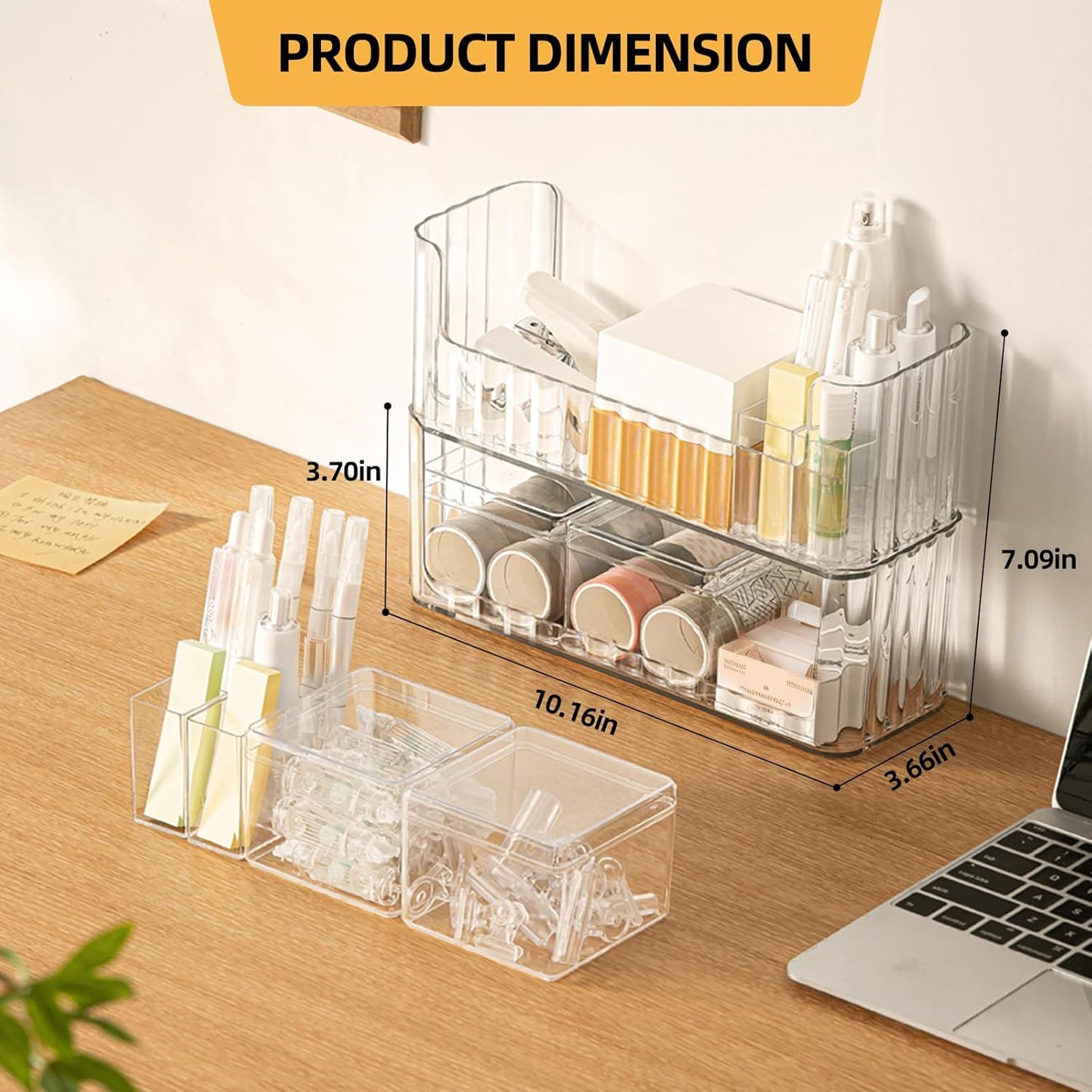 2-Tier Stackable Medicine Cabinet Organizer, Narrow Bathroom Makeup Organizer with Lipstick Holders & Cotton Swab Cases, Clear Countertop Shelf for Mirror Cabinet and Vanity-FemmiqueWomen