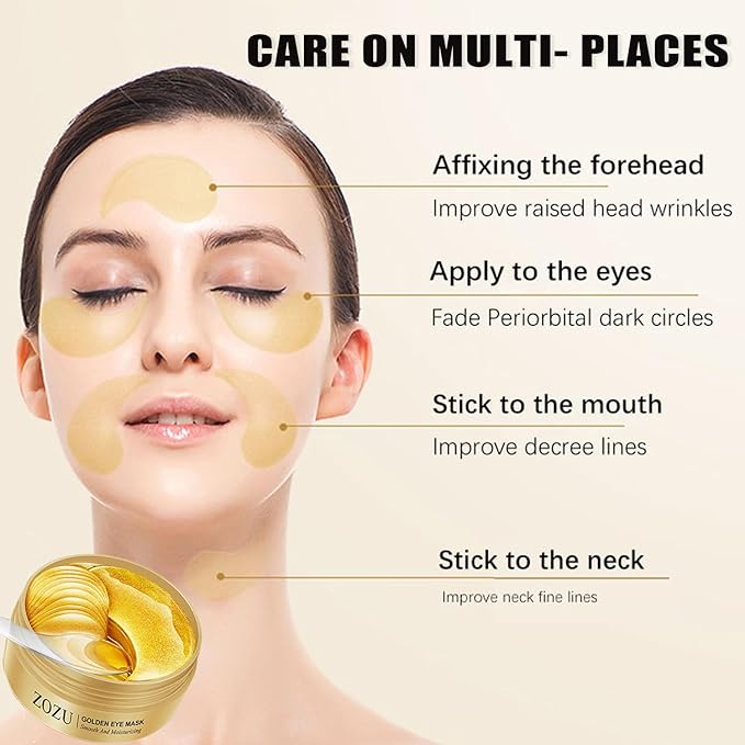 24K Gold Eye Masks, Crystal Collagen Eye Patches for Puffy Eyes, Reducing Fine Lines, Effectively Moisturizing Gold Eye Mask for Dark Circles and Puffiness Wrinkle Eye Bags-FemmiqueWomen