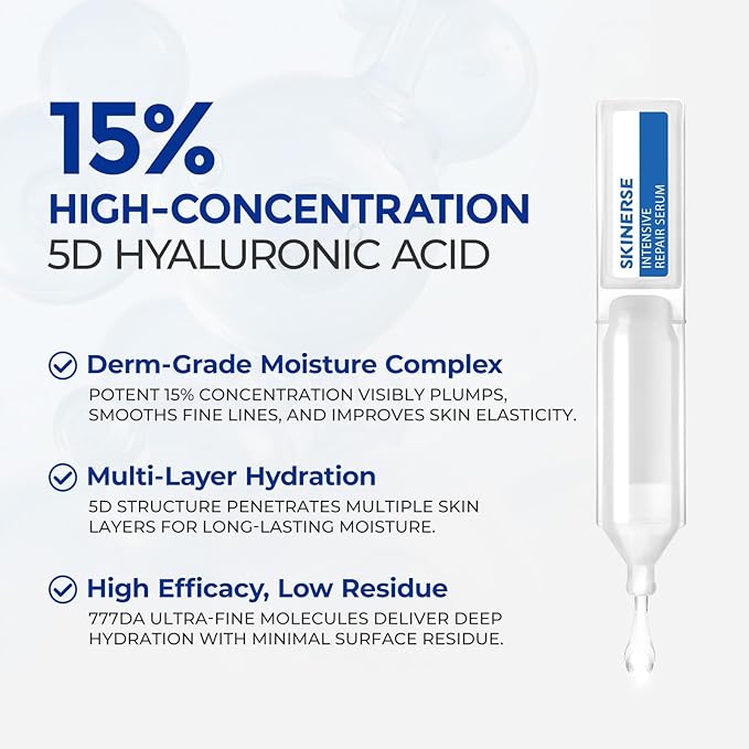Intensive Repair Serum, 15%Hyaluronic Acid for Sensitive Skin Anti Aging Ultra Hydrating Serum for Face Calming Barrier Repair Redness Relief with Ceramides Centella 30Vials Daily Travel Care-FemmiqueWomen